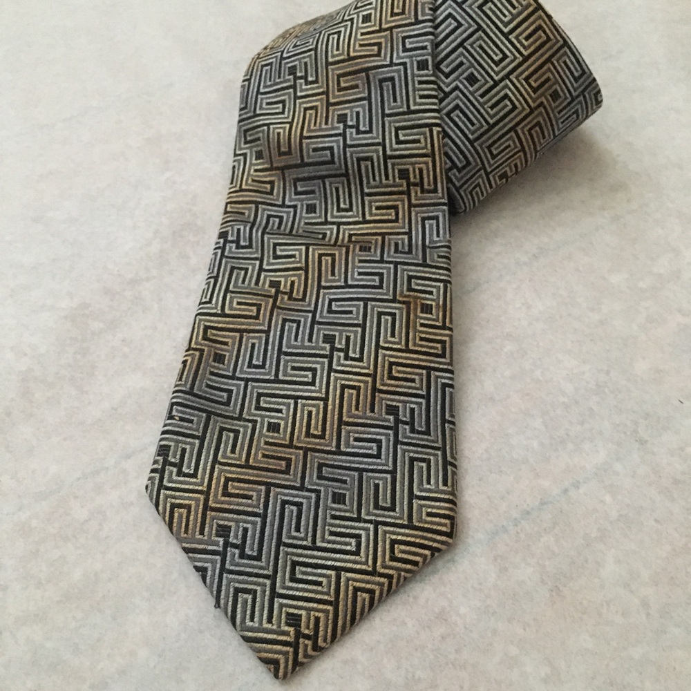 100% Silk Nordstrom Neutral Hues Geometric Grid Abstract Tie